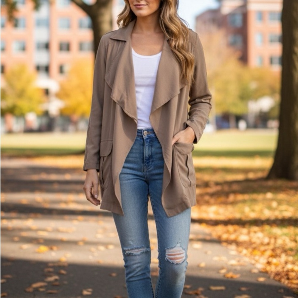 LAST CHANCE - Trouve Lightweight Olive Drape Front Jacket